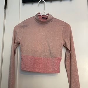 Pink shimmer cropped turtle neck